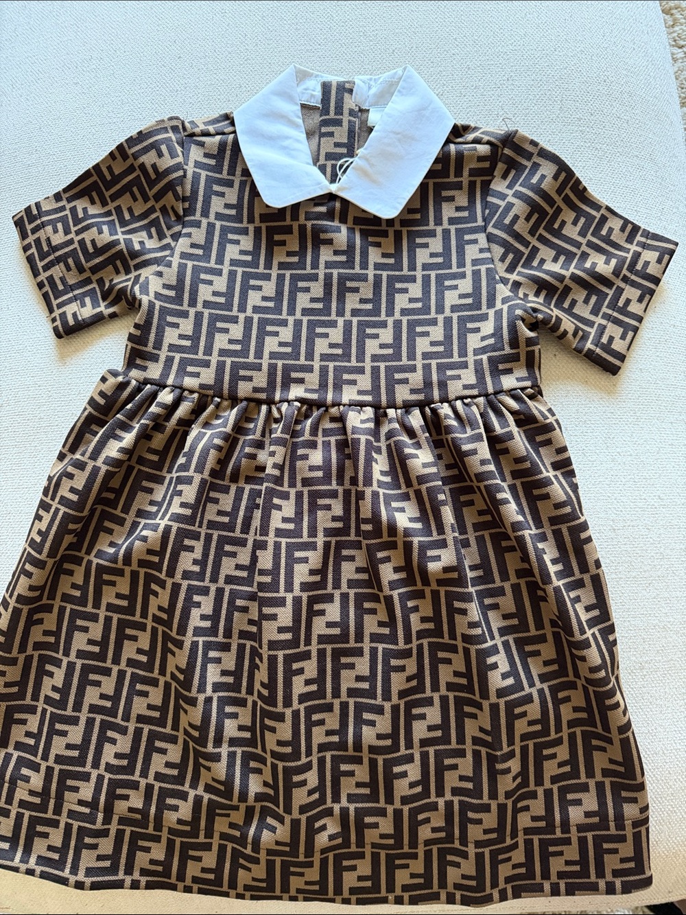 Fendi Brown & White Monogram Kids Dress